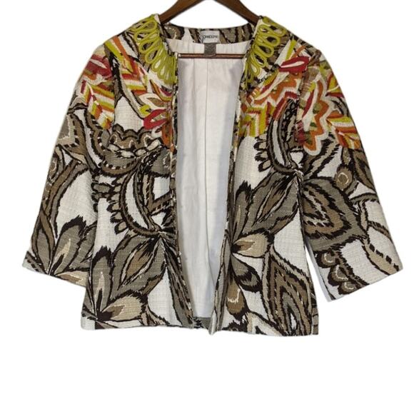 Chicos VTG Multicolored Tropical Floral Blazer Jacket Coastal Grandma M 8 Size 1 - Picture 3 of 11